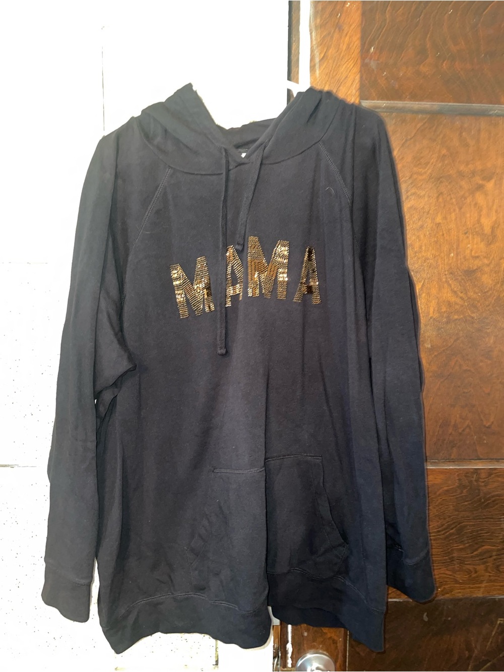 Torrid Black Hoodie Sweater with Gold Sequin 'MAMA' Accent - Size 4